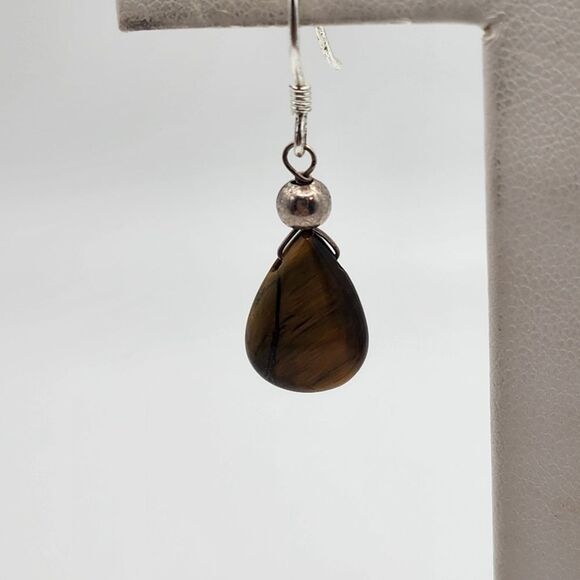Marsala Sterling Silver Tiger's Eye Teardrop Dangling Earrings - Picture 2 of 5